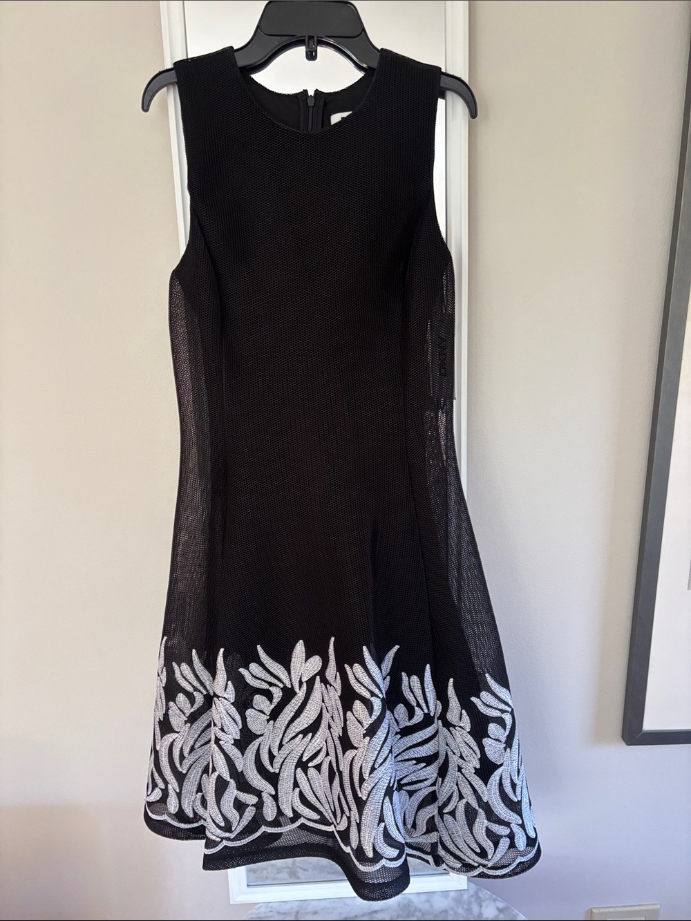 DKNY Black Mini Dress with White Leaf Embroidery